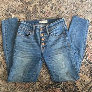 Madewell 9” skinny jeans button fly raw hem size 26